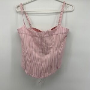 Edikted Pink White Stripe Womens Corset Top Lace Up Bustier Crop Shirt  Large
